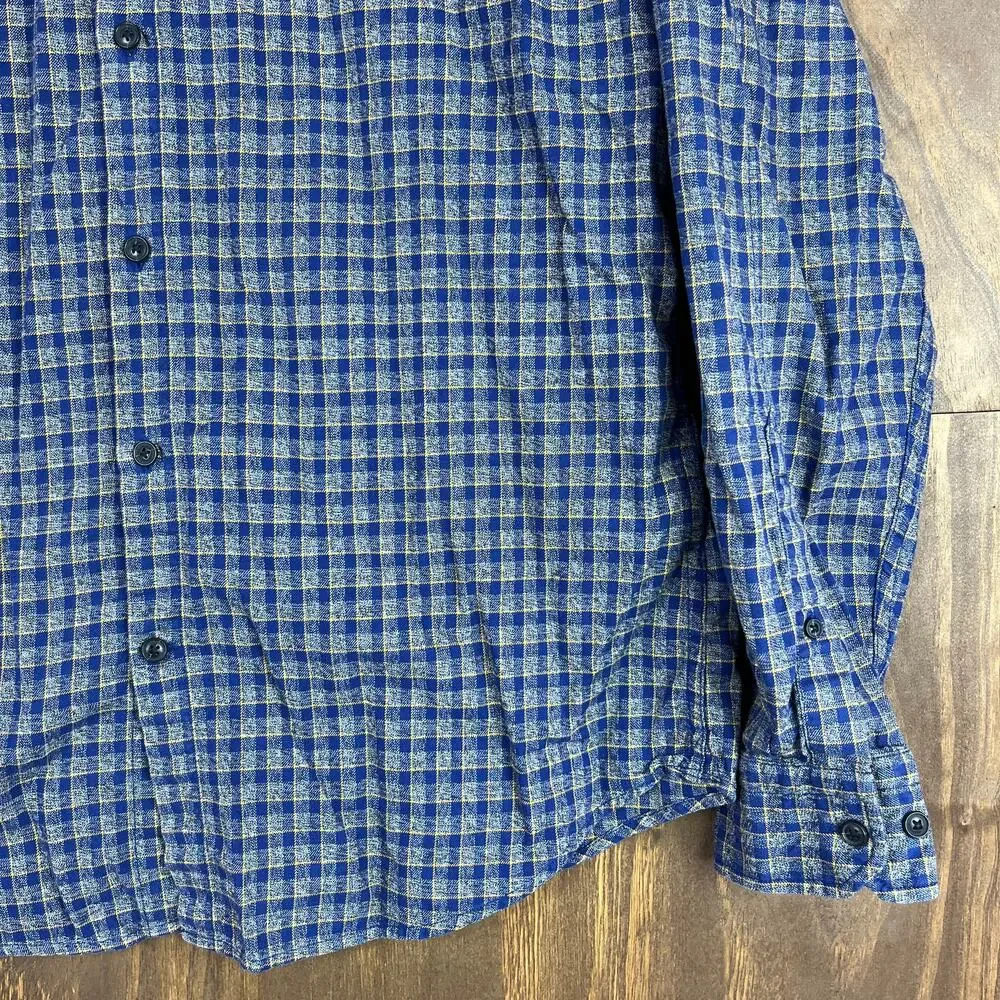 Banana Republic Mens Shirt Blue Yellow Plaid Luxe Flannel Camden Fit Medium
